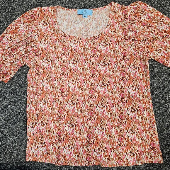 CeCe Pink and Orange Speckled Tee- Size L - Picture 1 of 3